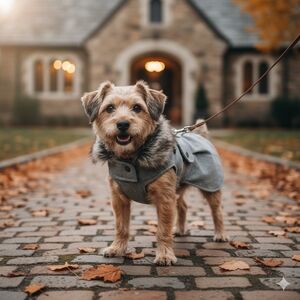 Frisco Luxury Dog Herringbone Peacoat w/ fur collar- Gray XS